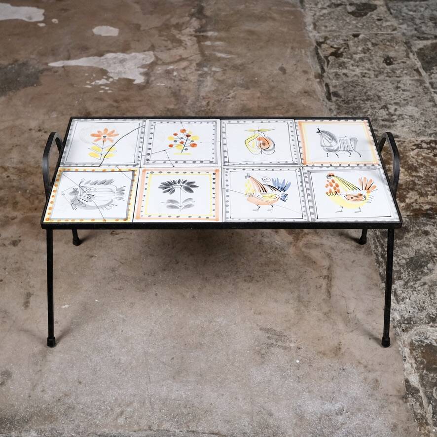 Wrought iron and ceramic side table by Roger Capron, France, 1950s