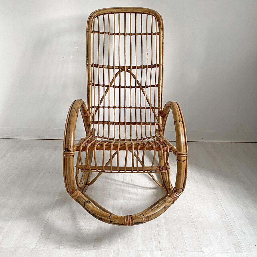 Rocking-chair in vintage rattan 60's