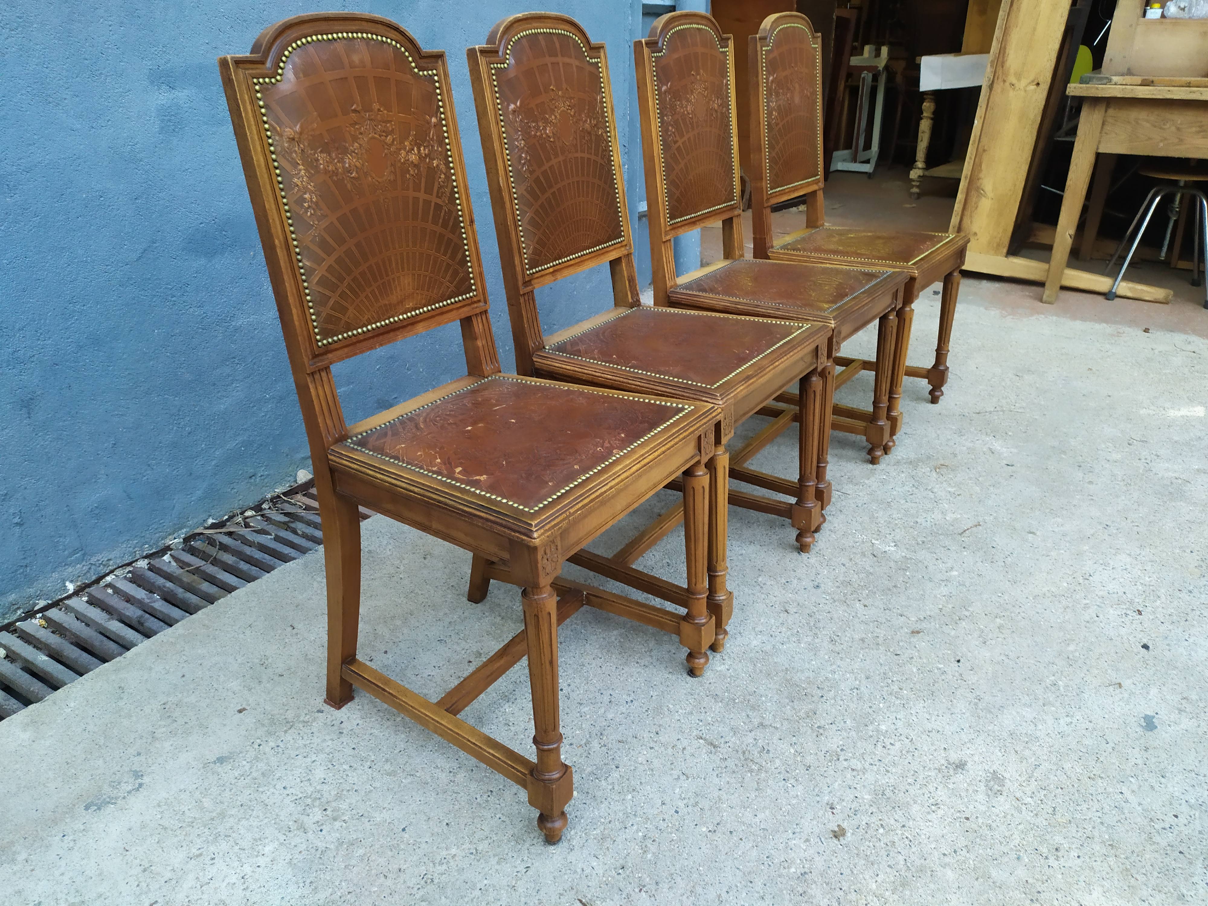 4 Louis XVI leather chairs