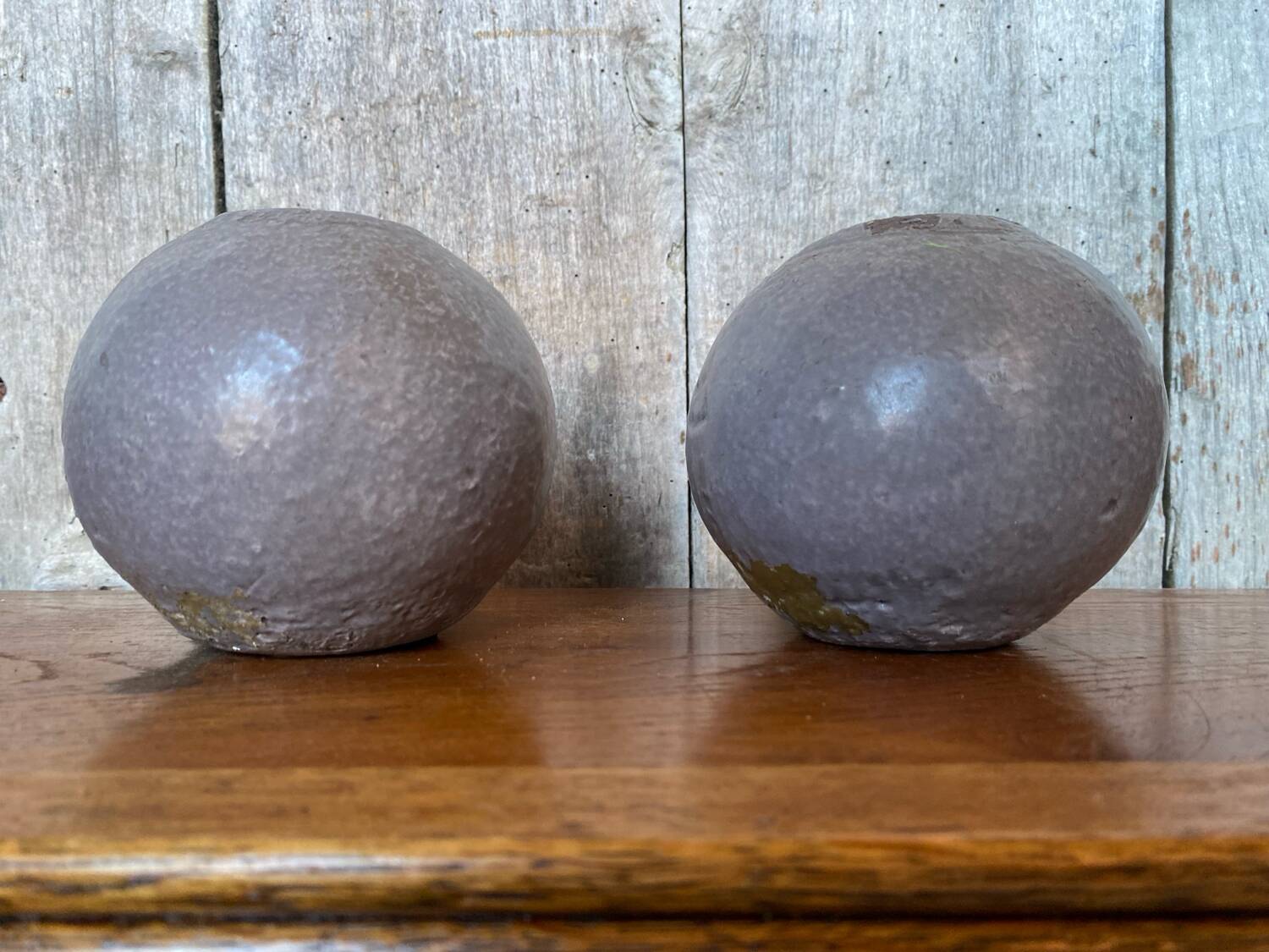 Pair of J-Line Vintage Grey Ceramic Ball Candle Holders #B771