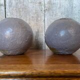 Pair of J-Line Vintage Grey Ceramic Ball Candle Holders #B771