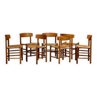 Anciennes chaises de salle à manger Børge Mogensen J39 en chêne et jonc pour FDB Møbler, Danemark