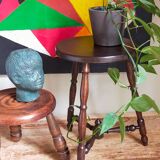 Vintage turned solid wood tripod stool