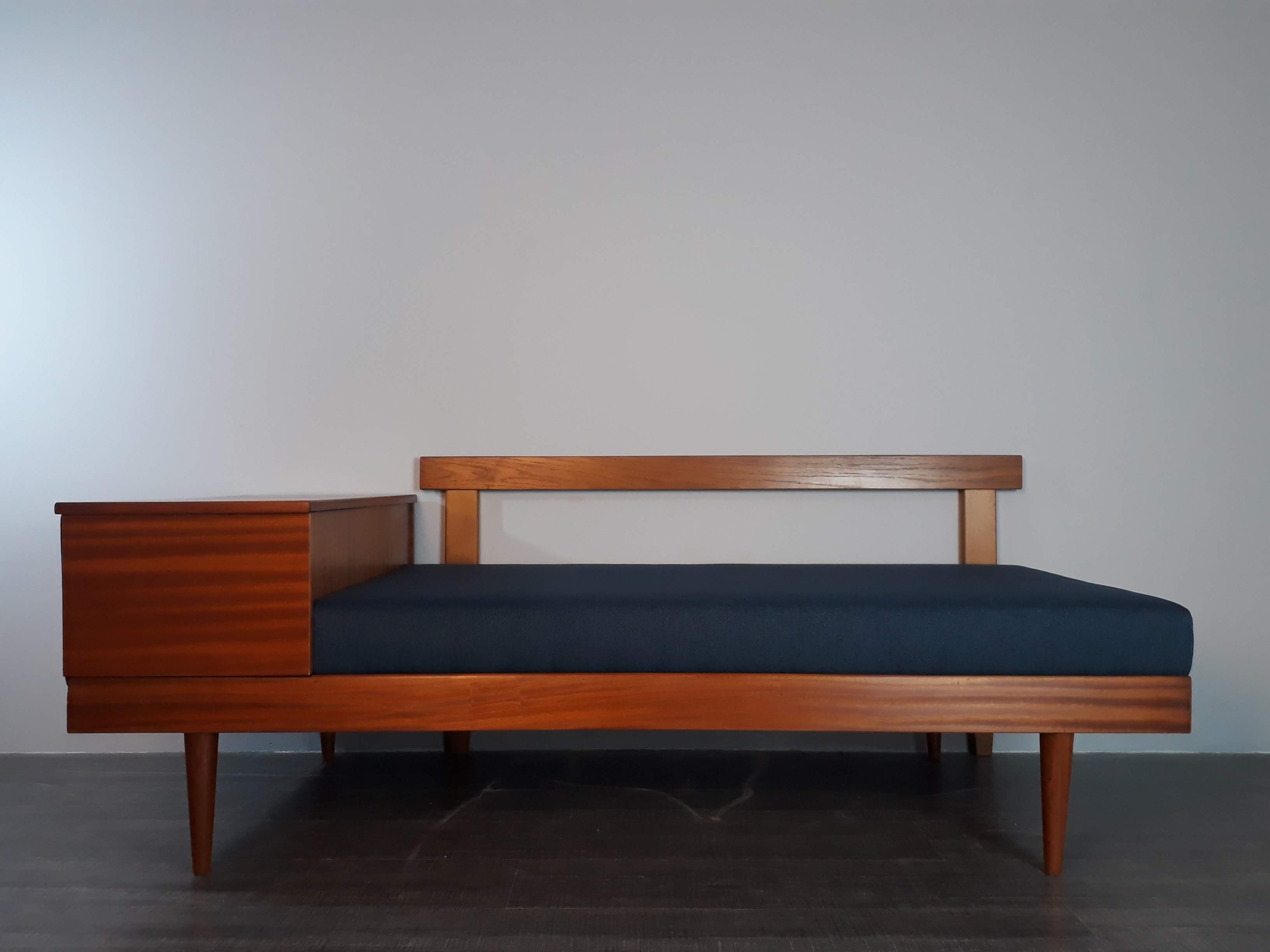 Daybed Teak Sofa and Blue Fabric Design Ingmar Relling, Norwegian 1960