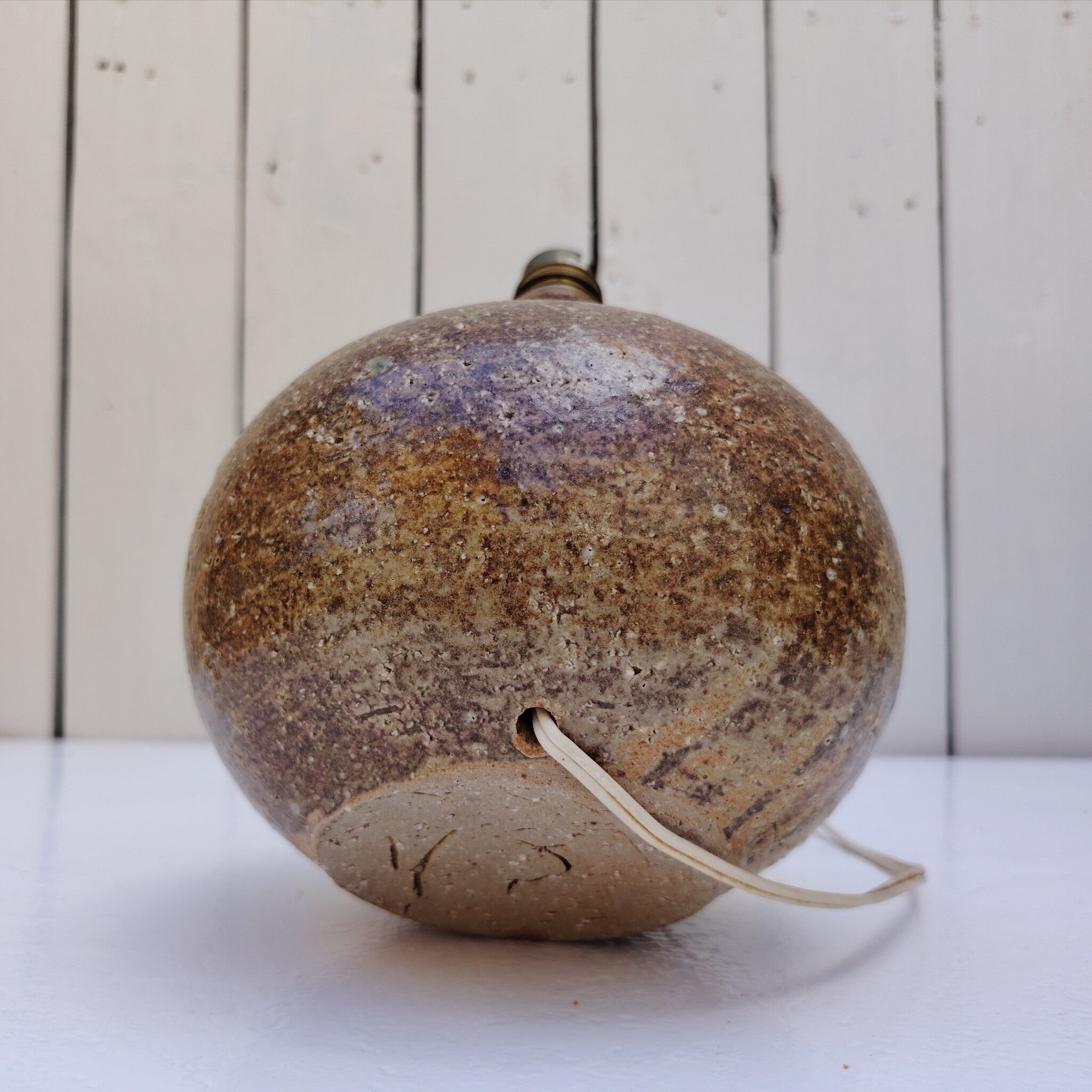 Pied de lampe en grès pyrité, fougère, Alain Blanchard, vintage