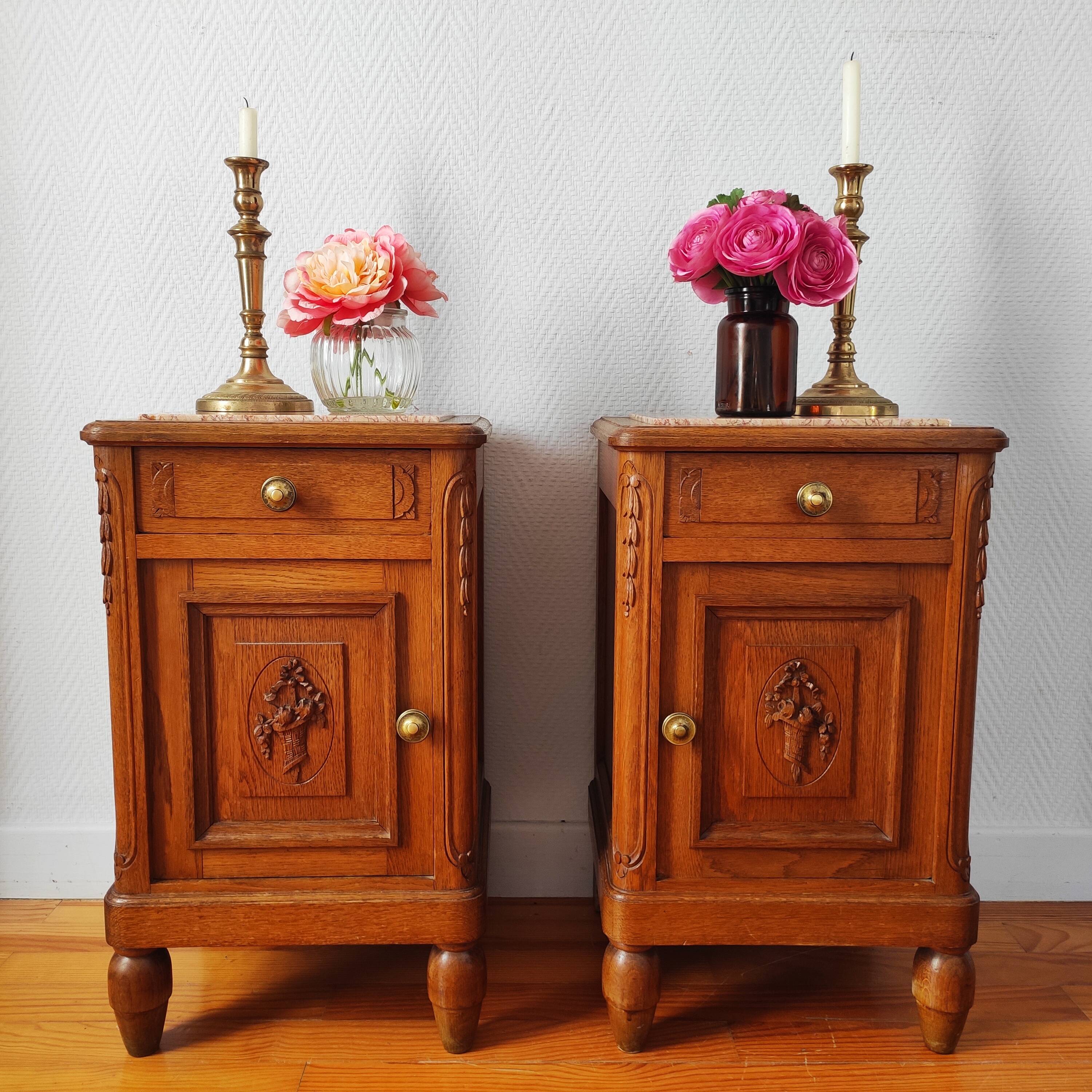Pair of solid oak bedside tables 1920