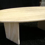 Oval coffee table in travertine italy from the 1970s