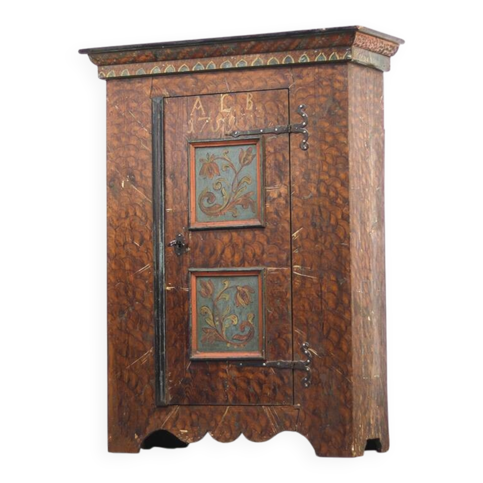 Rustic Farmhouse Folk Art Painted Bridal Wardrobe 1759