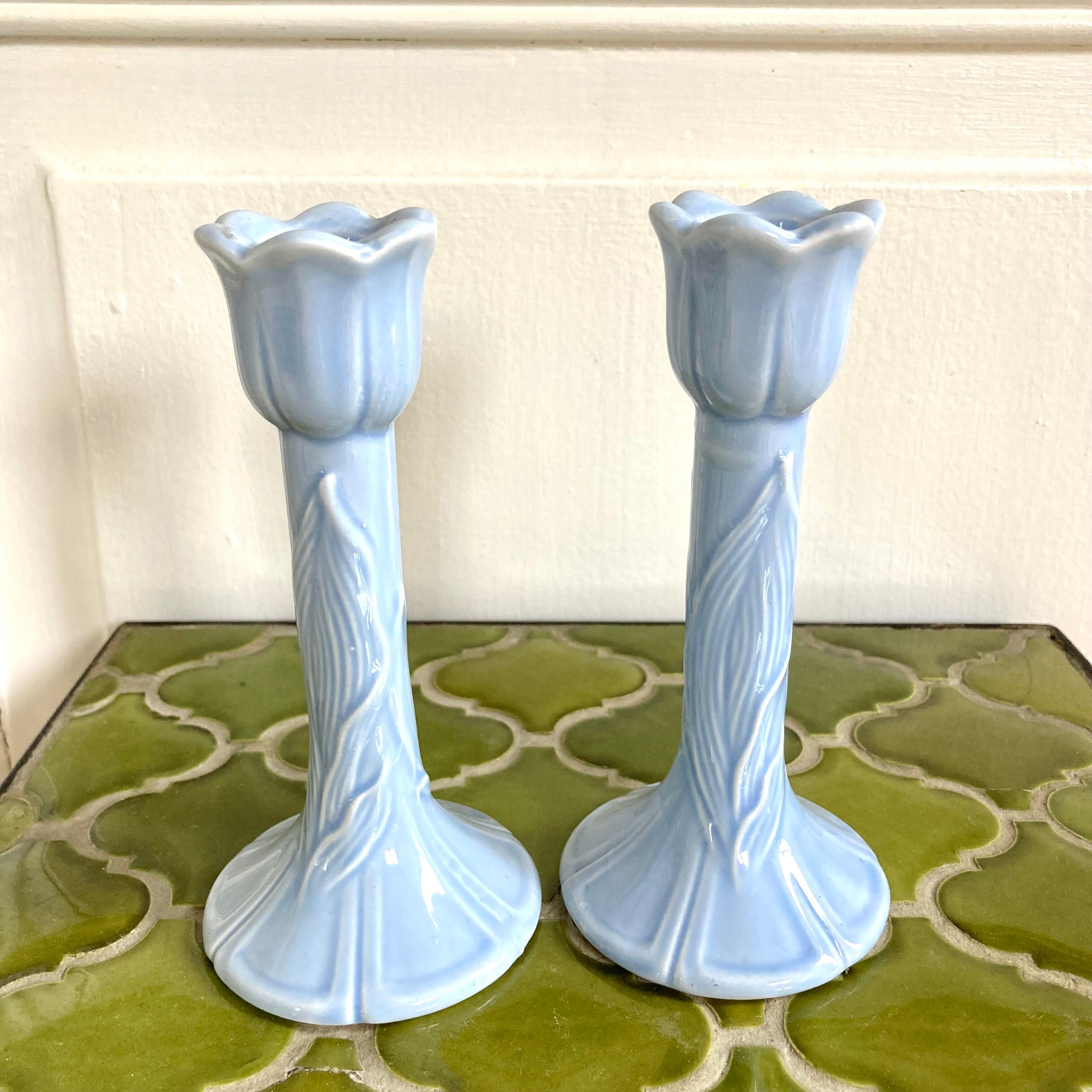 Pair of tulip candlesticks