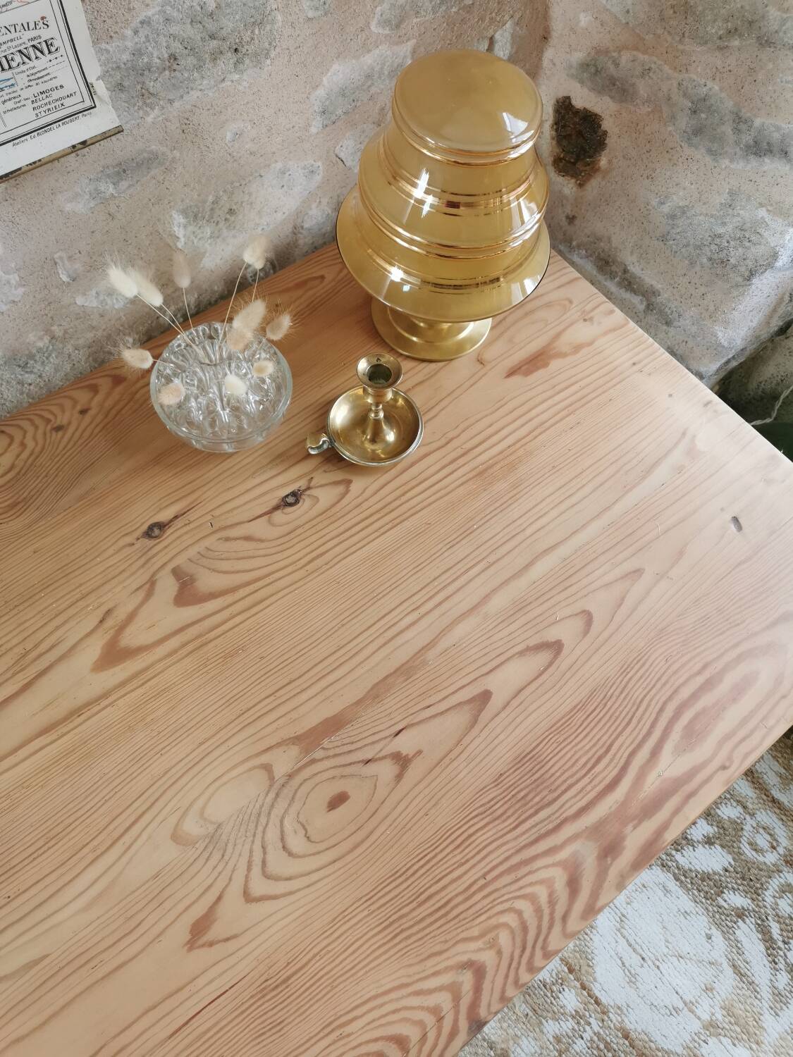 Small table, desk and its patinated chair