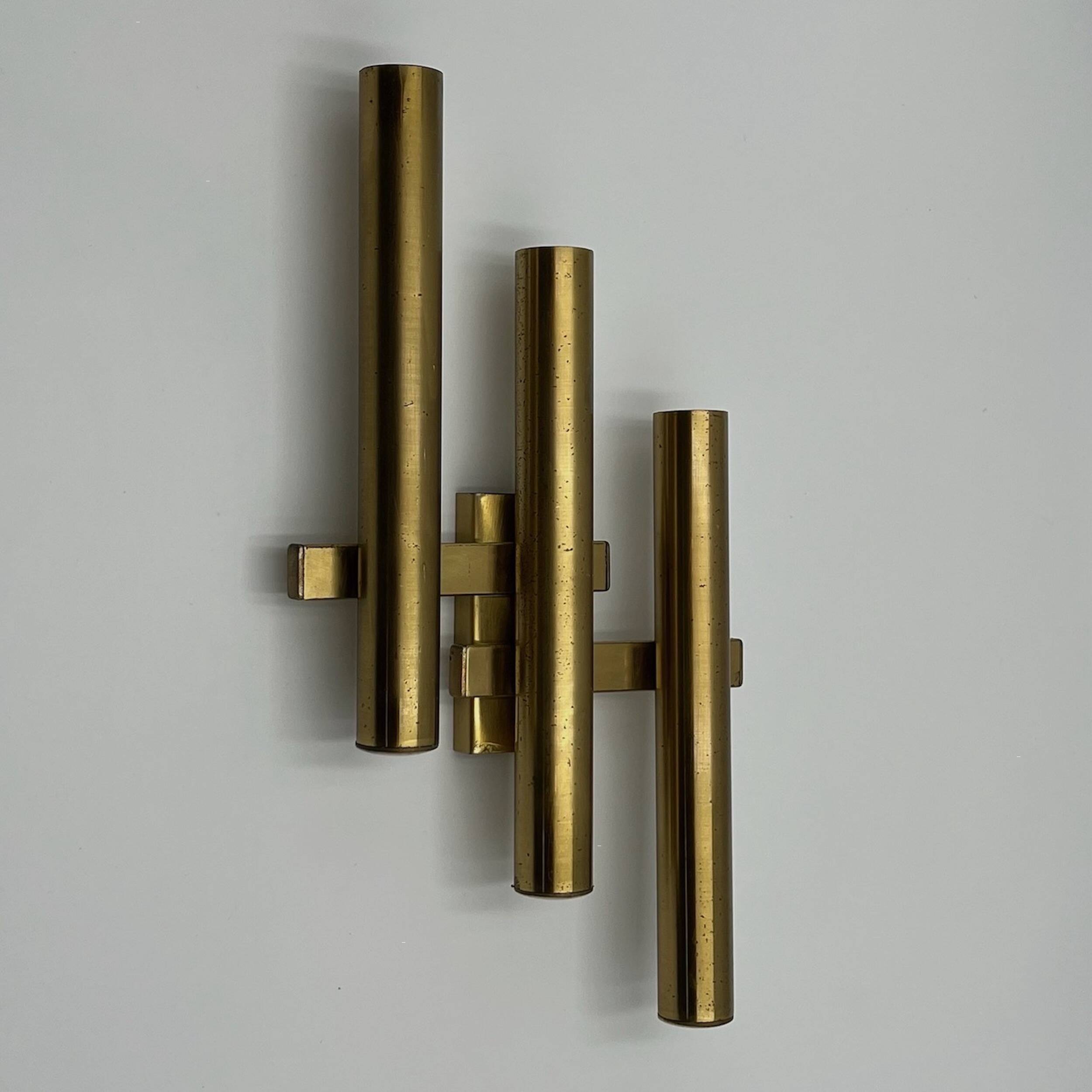 Paire d'appliques en laiton par Gaetano Sciolari pour Maison Boulanger, années 70