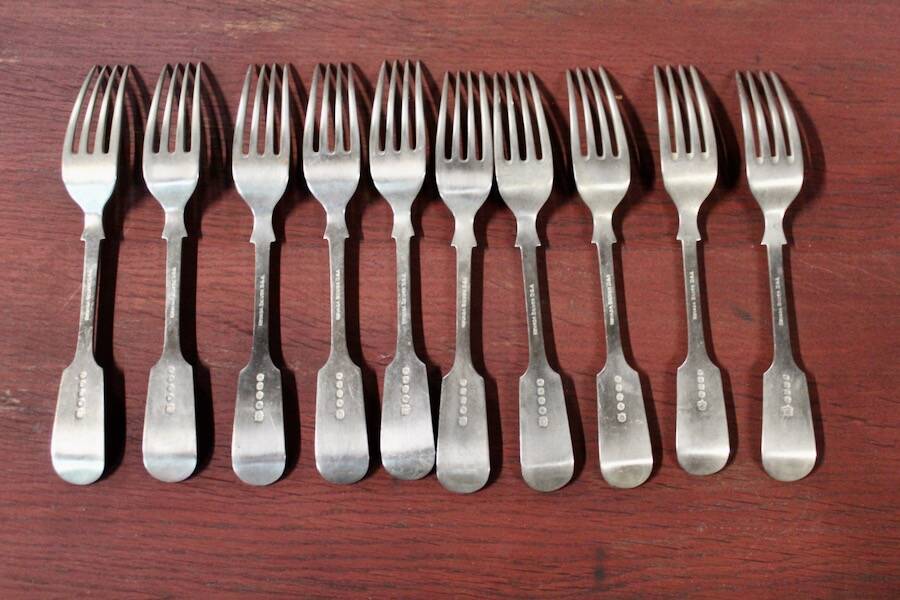 Set of 12 antique Nevada Silver D&A forks
