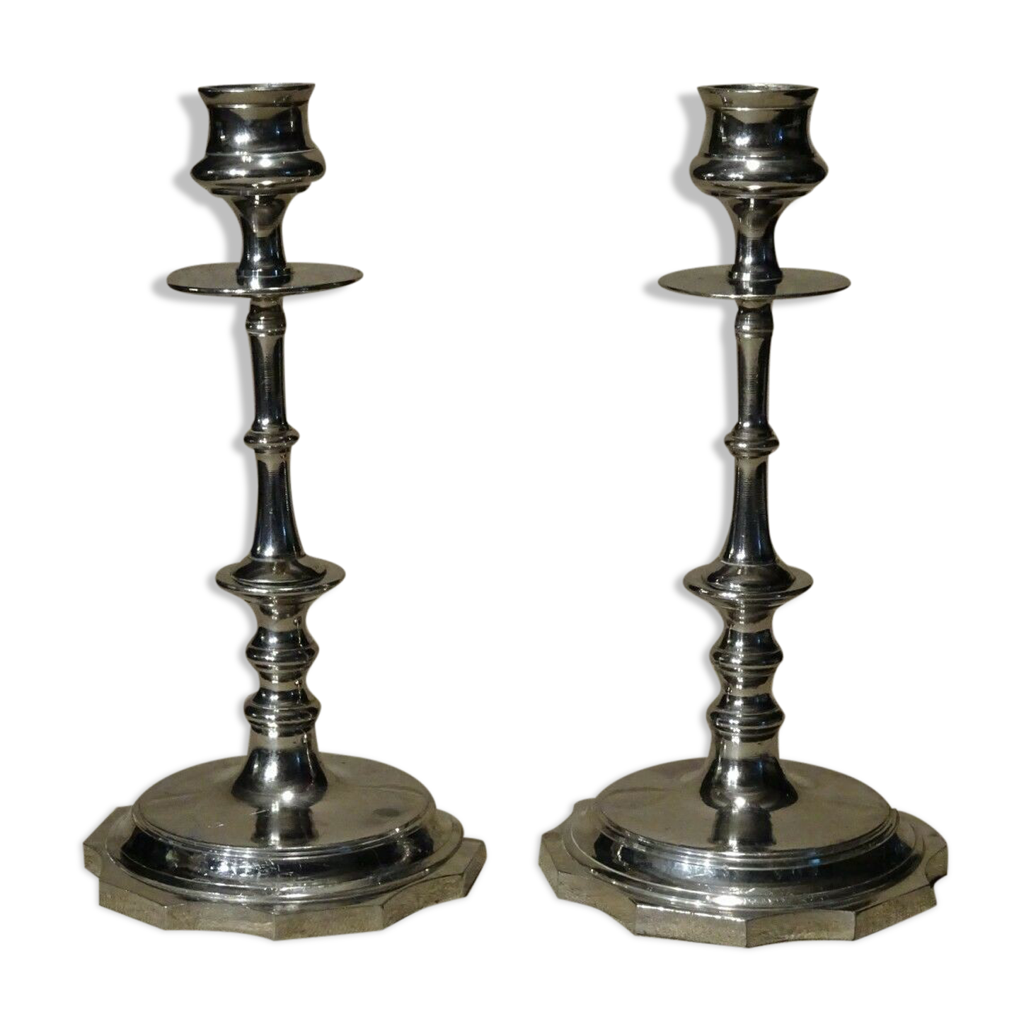 Pair of old torches candle holders in nickel-plated regulator