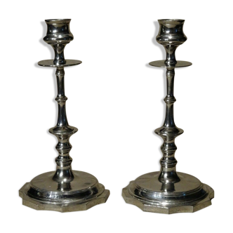 Pair of old torches candle holders in nickel-plated regulator