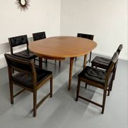 Vintage teak extendable round dining table Scandinavian design 1960s