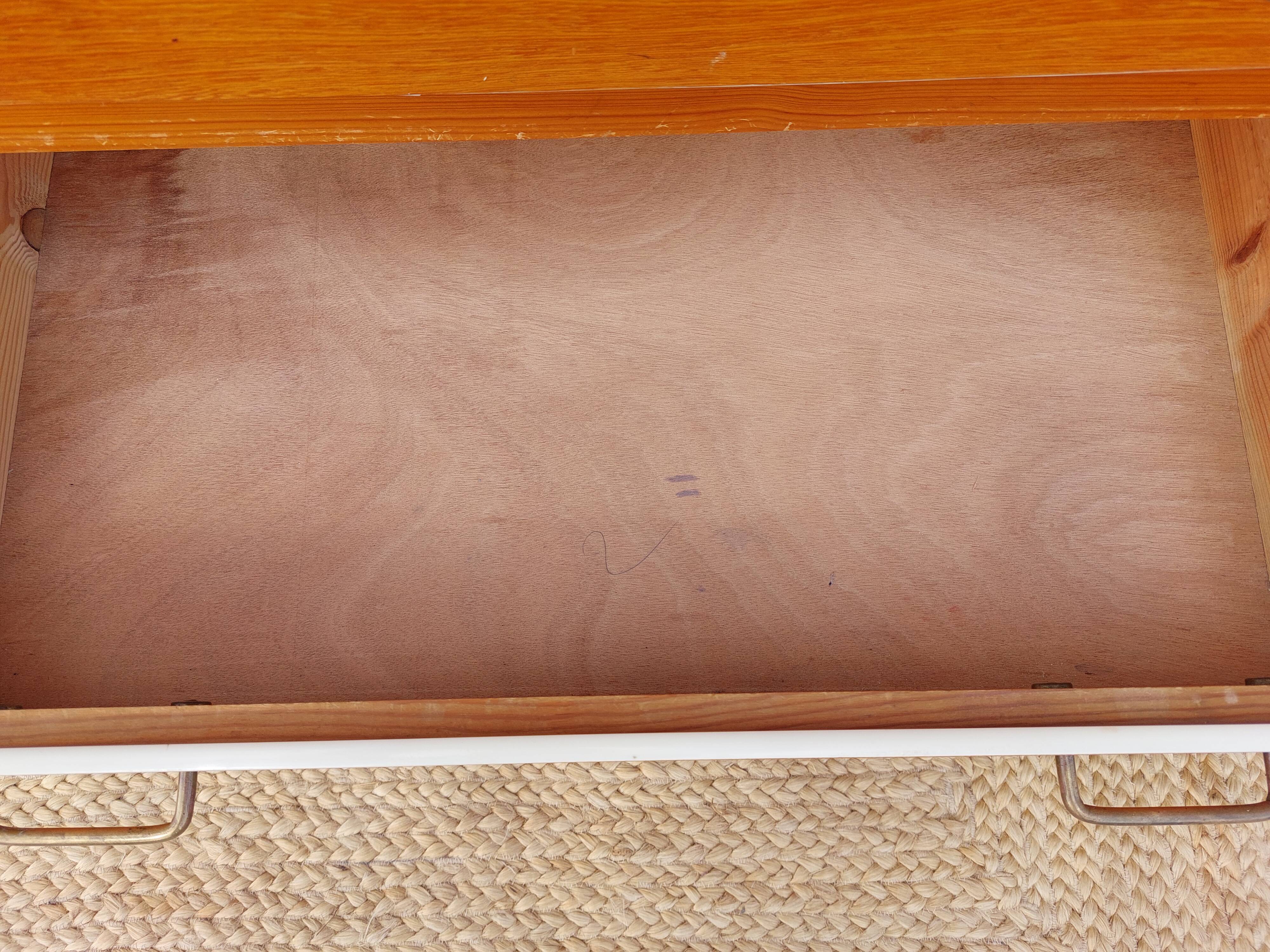 Commode vintage bois, galon blanc