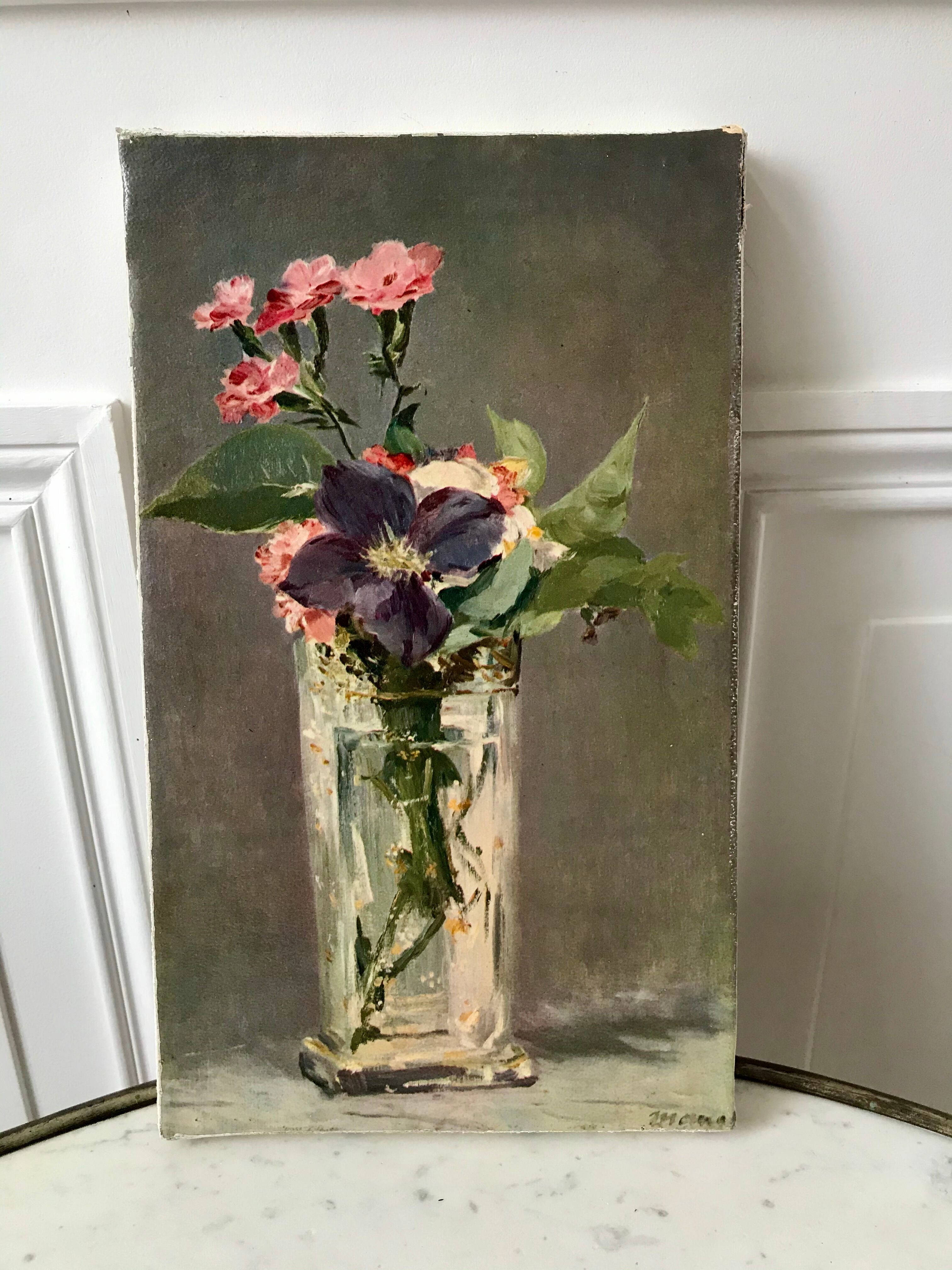 Painting oil on canvas bouquet of flowers old