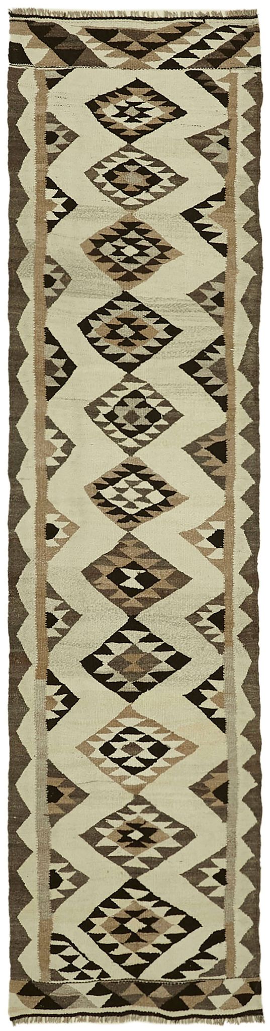 Turkish Handwoven Vintage Herki Kilim 87 cm x 334 cm
