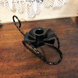 Handmade hand candle holder in vintage black wrought iron