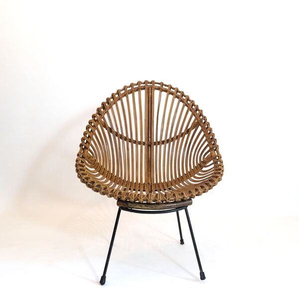 fauteuil en rotin italien des années 60