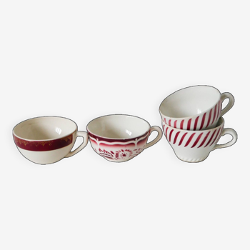 Set of 4 mismatched coffee cups digoin sarreguemines and badonviller pink 1930-191940
