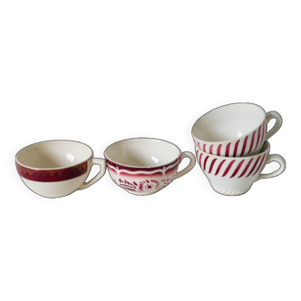 Set of 4 mismatched coffee cups digoin sarreguemines and badonviller pink 1930-191940