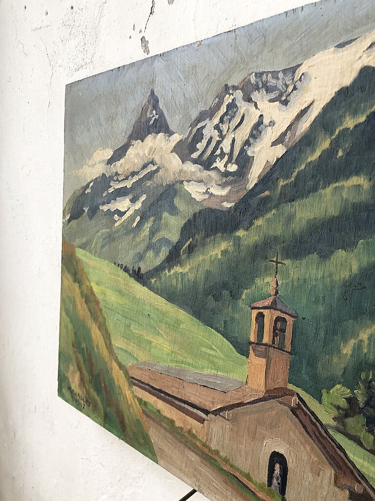 Oil painting landscape mountain 1947