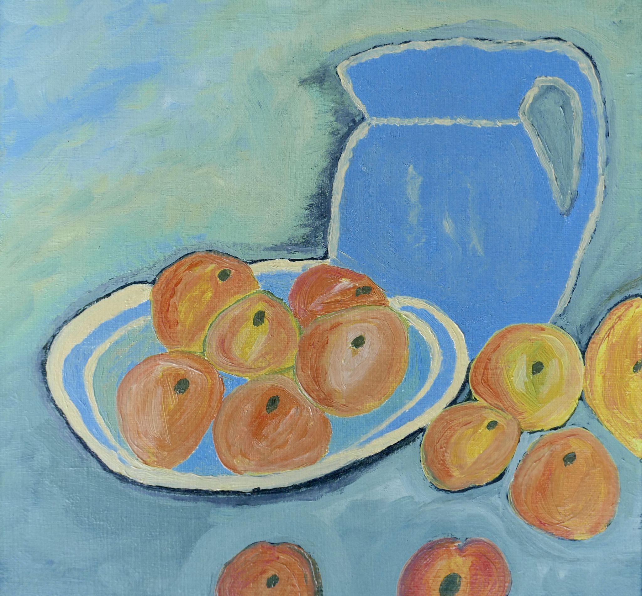 Oil painting: still life with apples, 80s