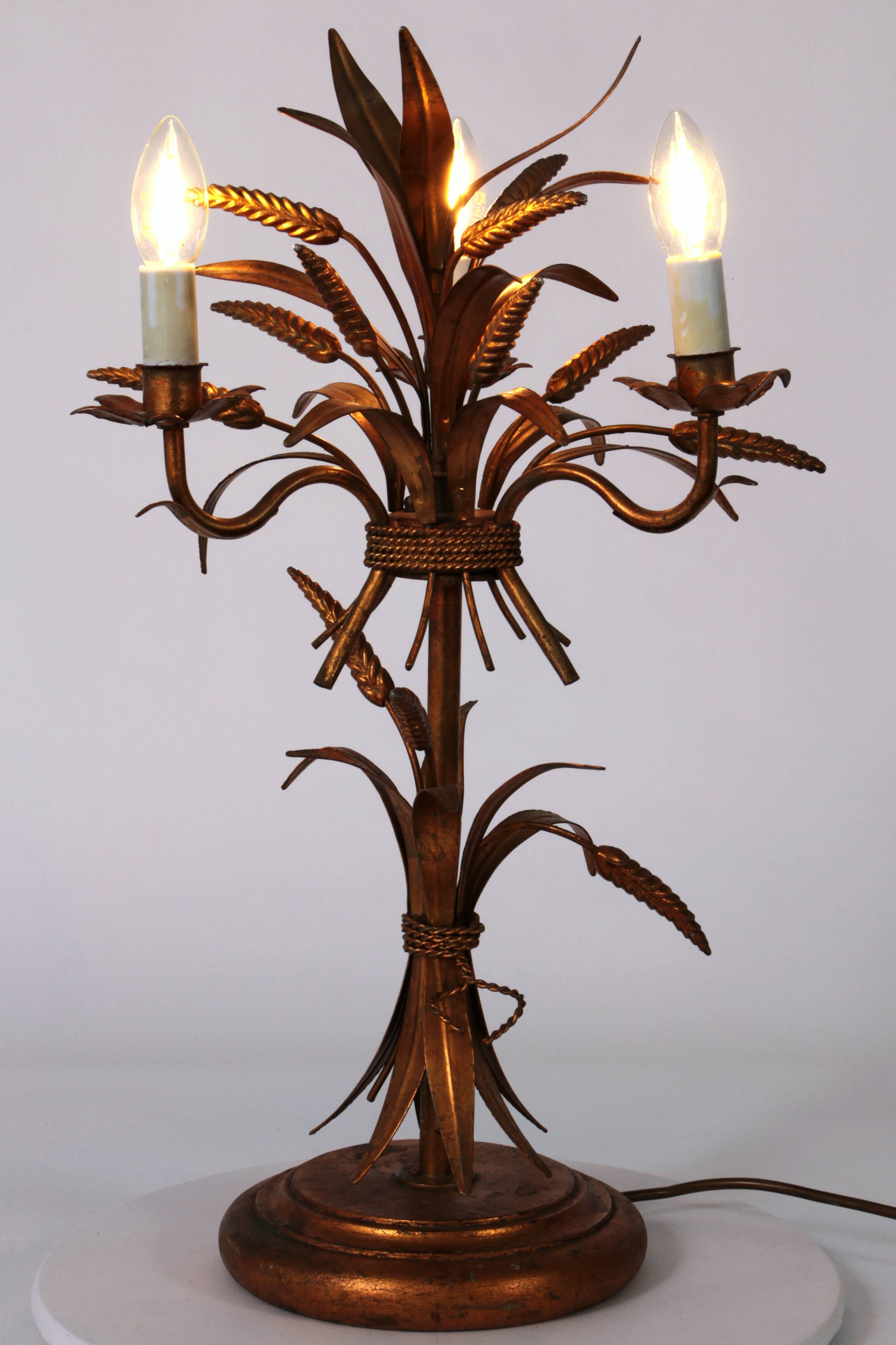 Gilt ‘Sheaf of Wheat’ Table Light, Florentine Table Lamp by Hans Kögl, 1960s