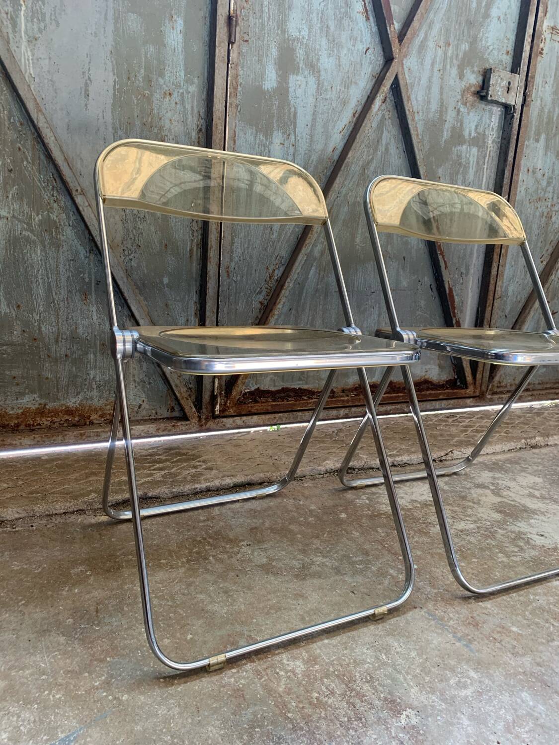 Paire Chaises Plia Jaune Giancarlo Piretti Castelli Vintage