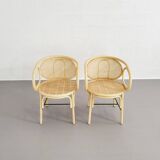 Rattan and cane armchairs, set of 2