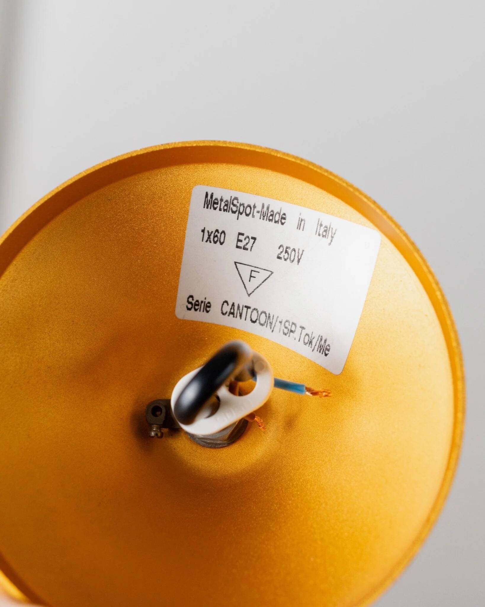 Vintage Yellow-Gold Aluminum Ceiling Lamp, 1980s Memphis-Postmodern Beehive Pendant with Striped Cable