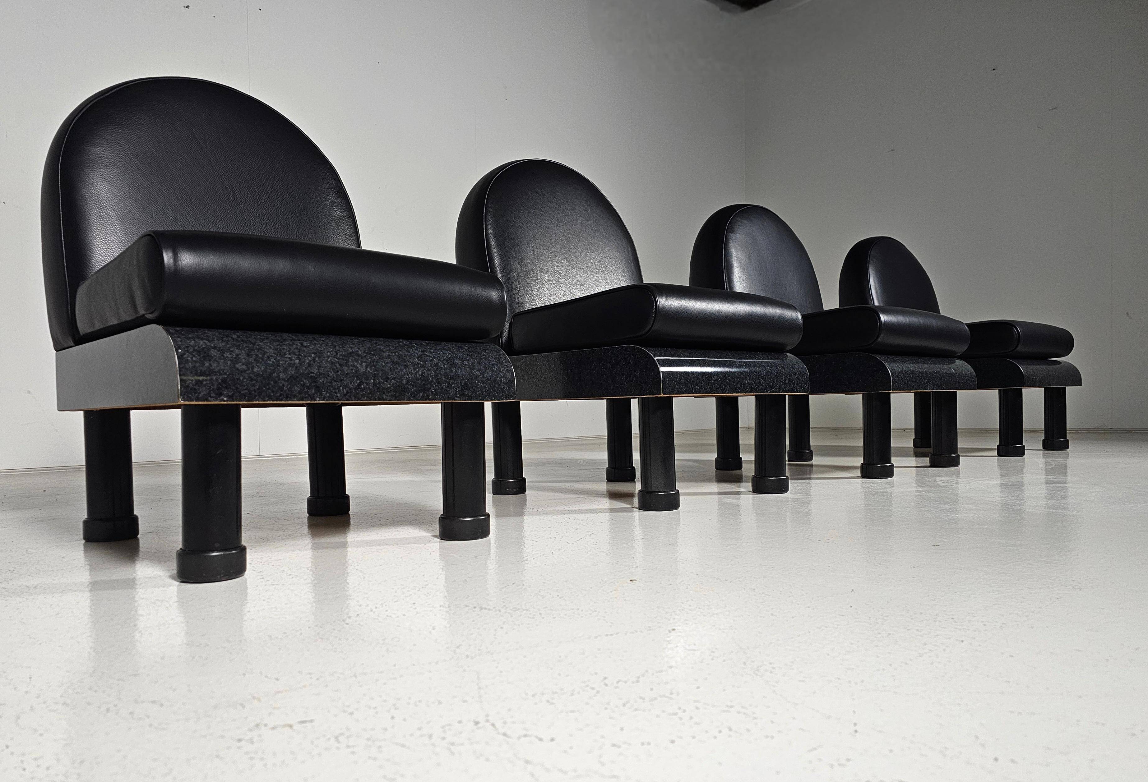 Black leather loungers , 1980.
