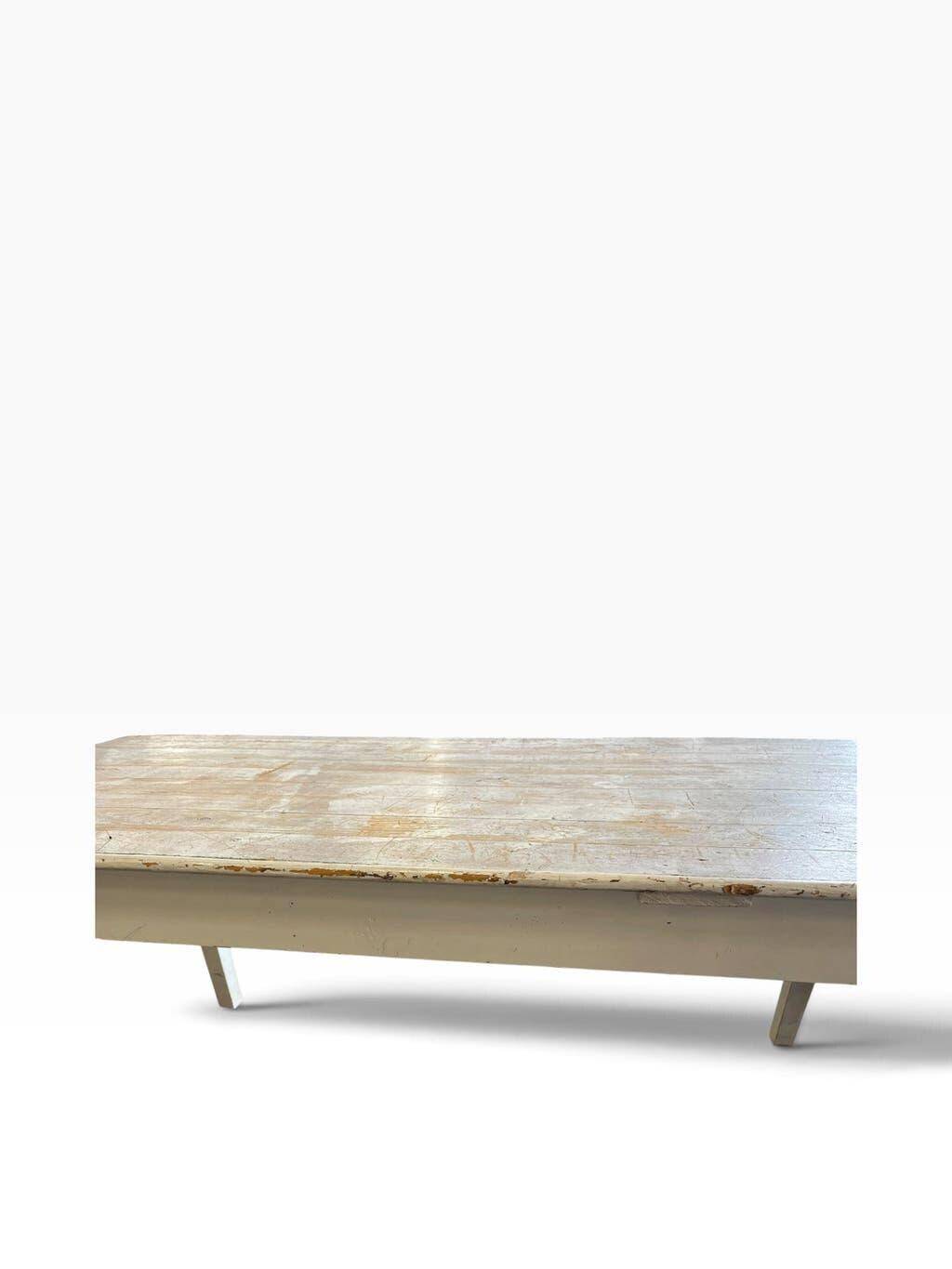 XL vintage dining table in white wood / dining room table