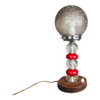 Lampe de table en verre texturé rouge portugais éclectique du milieu du siècle