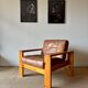2 pine and leather armchairs from the 1970s