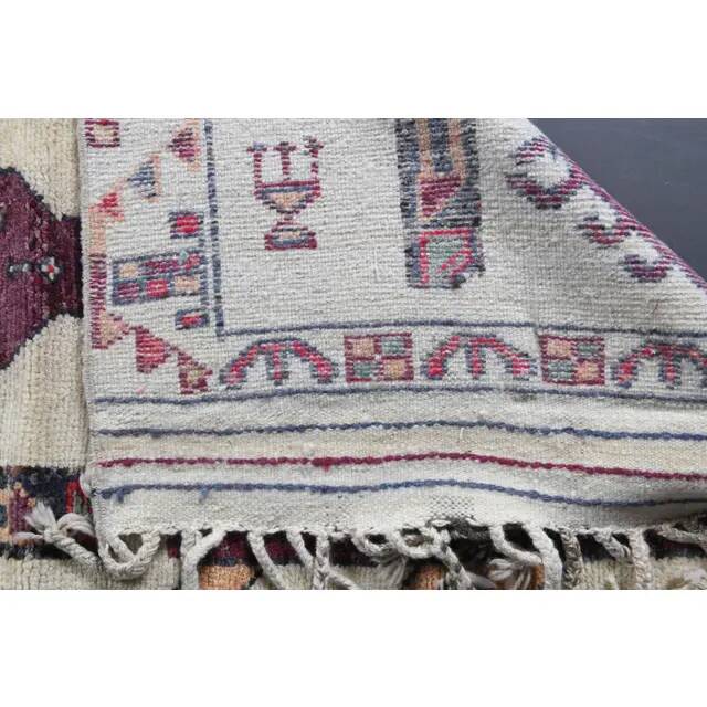 Vintage Turkish Oushak Handmade Wool Cotton White Runner Rug 111x343