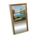 Antique trumeau with romantic decor, oil on canvas, mirror, late 19th and early 20th century