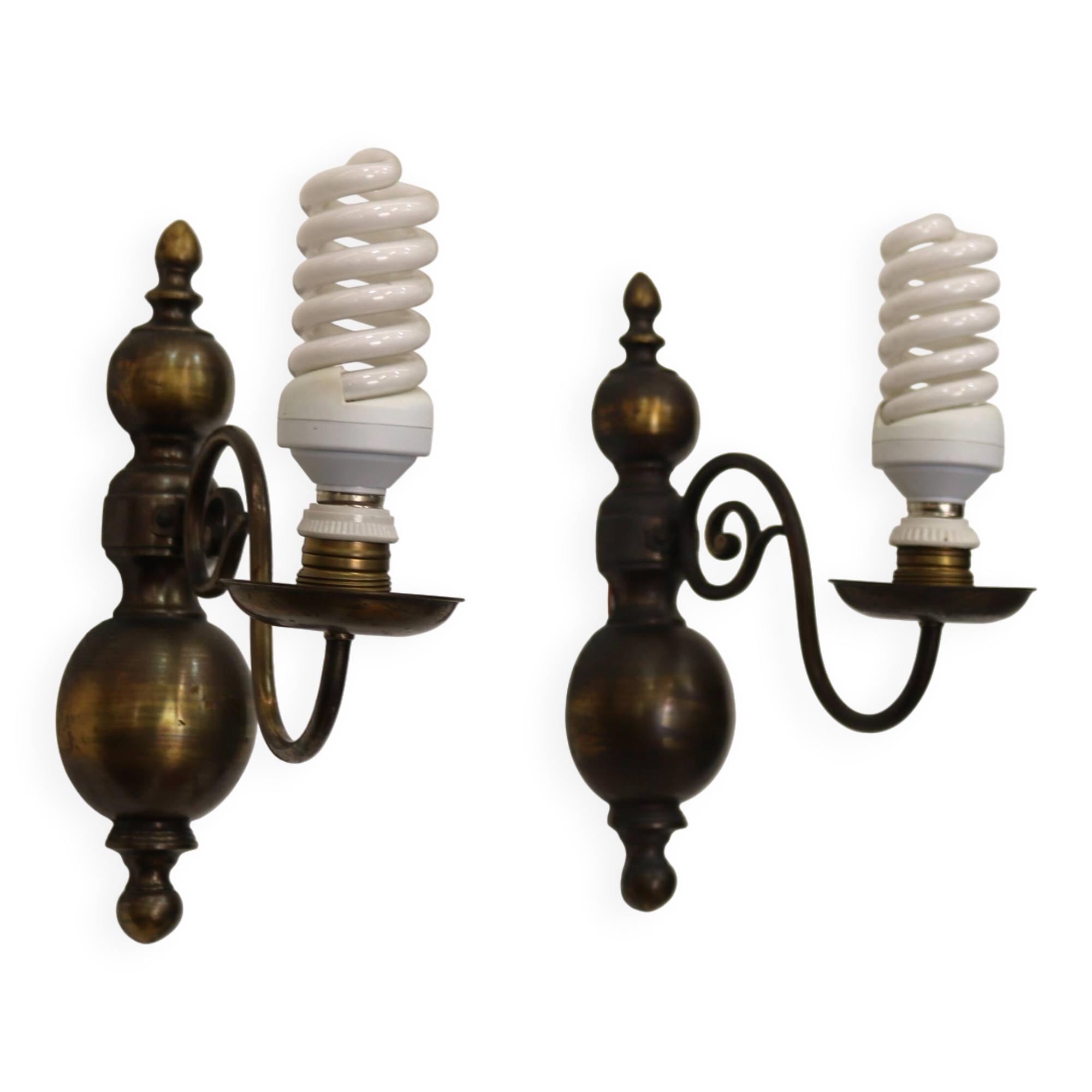 Pair of Antique Brass Wall Lamps – Vintage 1950s Sconces