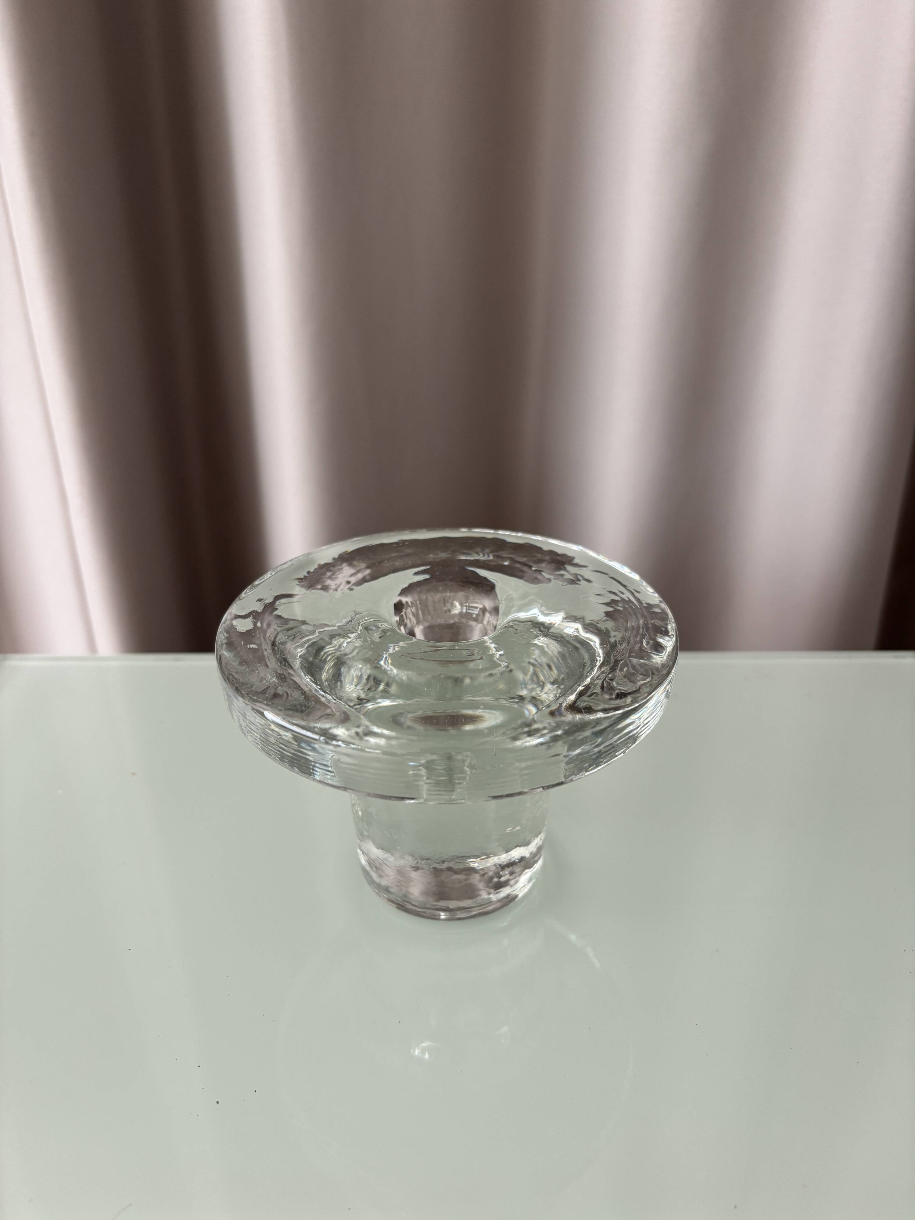 Vintage Scandinavian glass Candle Holder – Clear Pressed Glass – 1970s