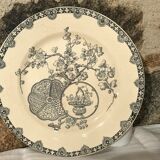 Service antique de 14 pièces - Longwy modèle Kioto - Faïence terre de fer bleue - Rare - 19eme