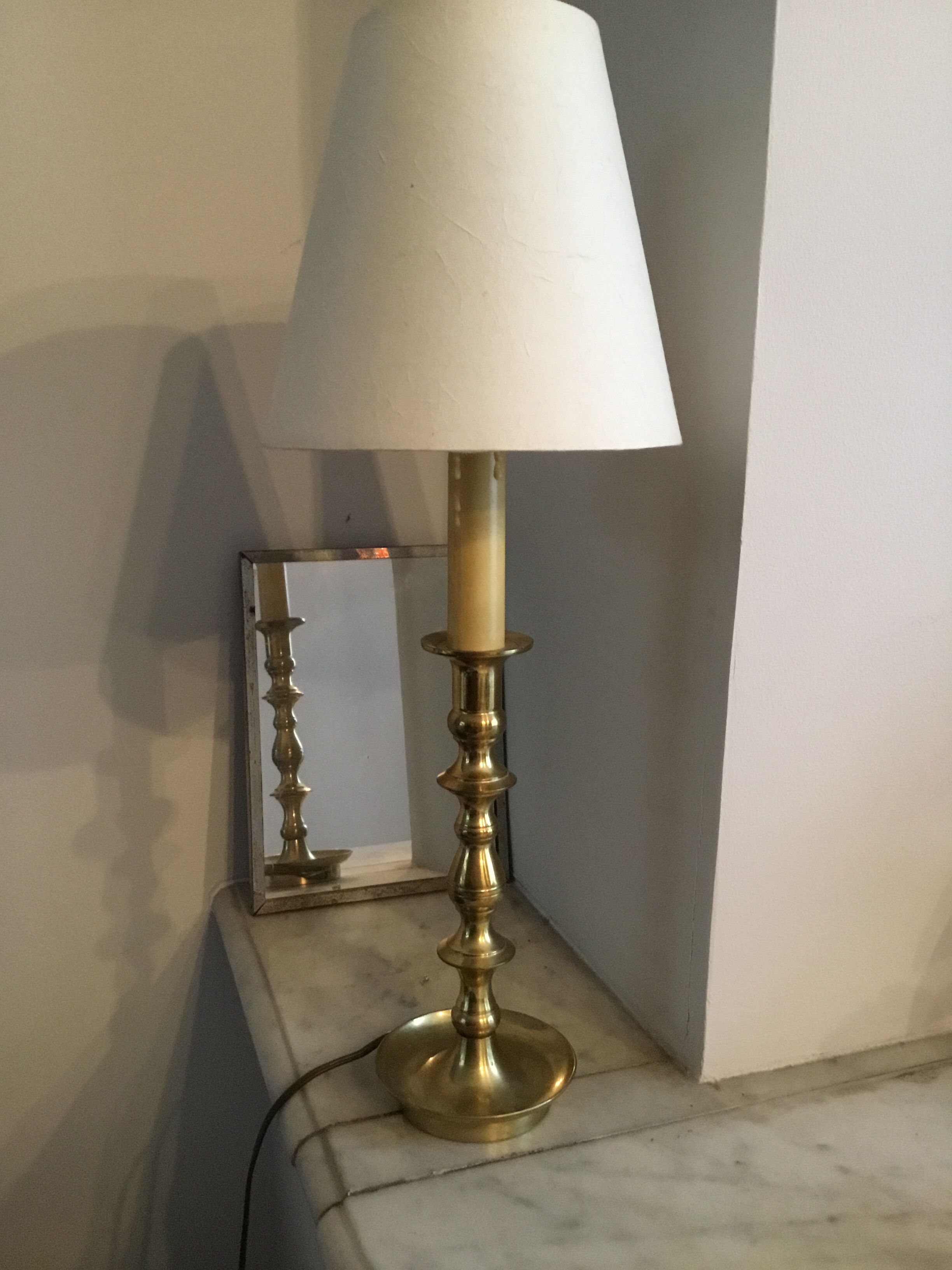 Brass candle-shaped lamp