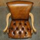 Restored Chesterfield Art Deco 1920 office chair in leather and walnut.