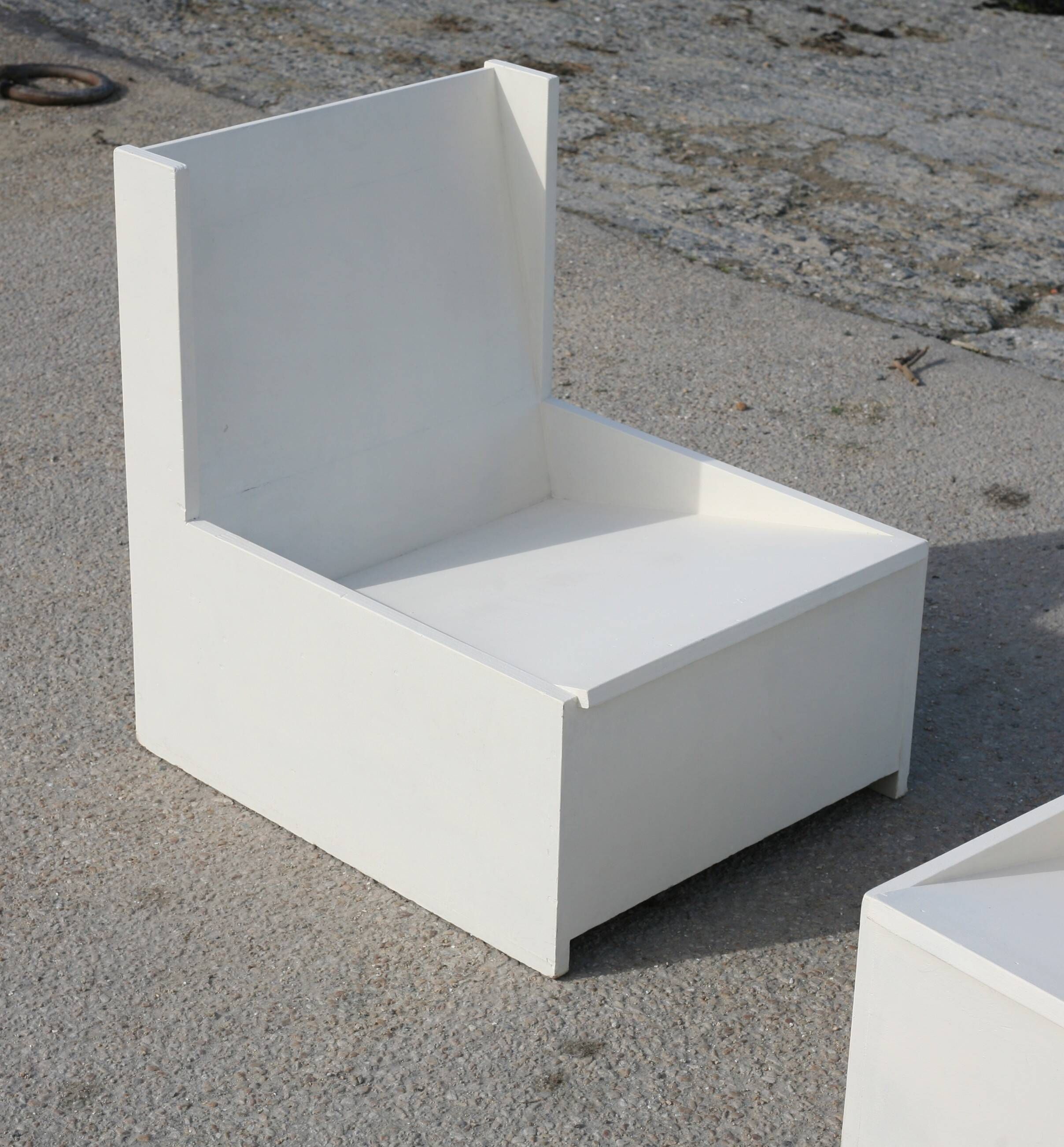 set de 3 fauteuils brutalistes, boit peint, années 60