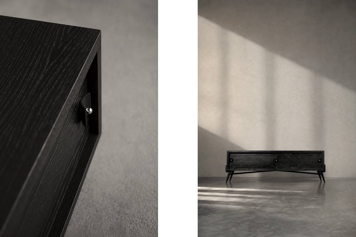 Mid-Century Modern Scandinavian Dark Oak Sideboard with Metal Handles