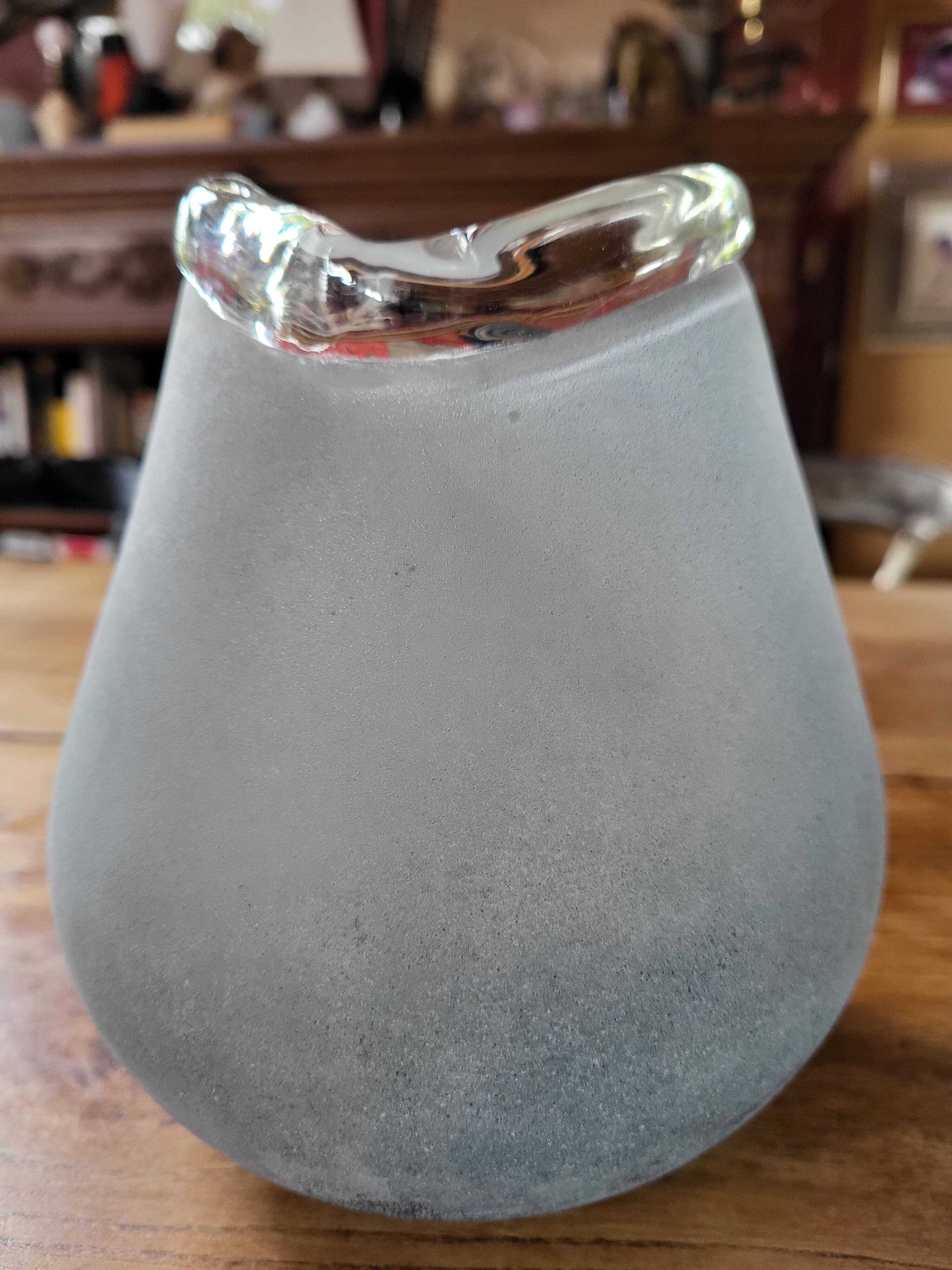 Biomorphic vase Murano granite gray glass paste