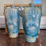 Pair of art nouveau vases with lake decor