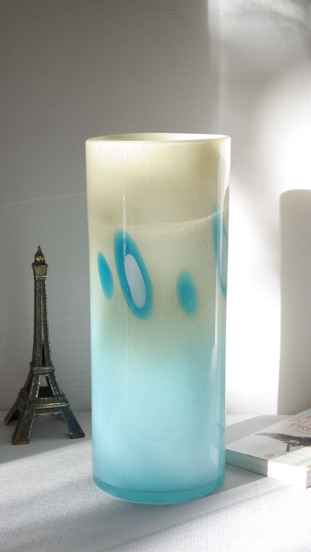 Vintage 70's blue blown glass tubular vase