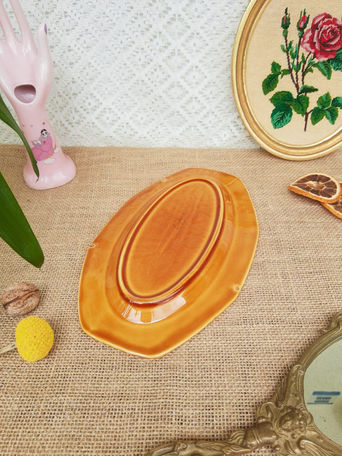 Ravier - plat Longchamp France moutarde - vintage