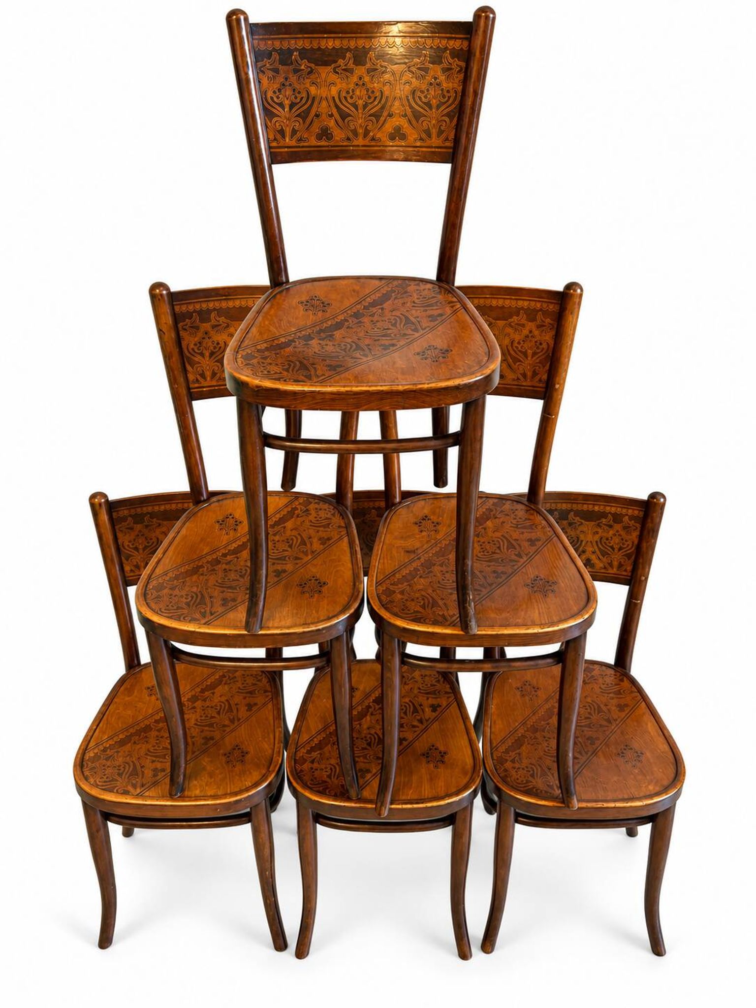 6 antique chairs Jacob & Josef Kohn – Vienna – Decorated bent wood – Style